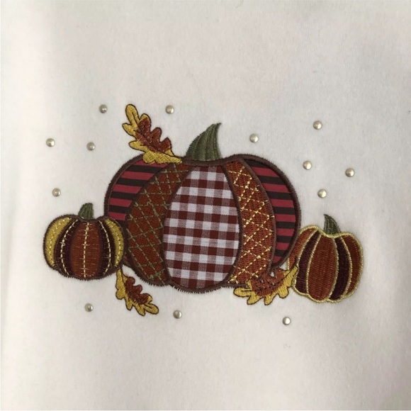 HASTING & SMITH WOMEN'S PLUS SIZE 1X,2X SWEATER WHITE EMBROIDERED PUMPKIN DESIGN - Picture 5 of 9